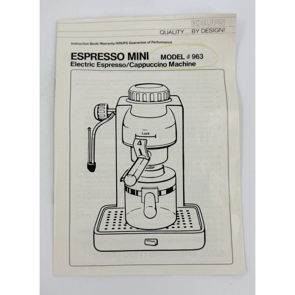 Krups 963 Espresso Mini 4-Cup Cappuccino Machine White Electric Complete & Clean